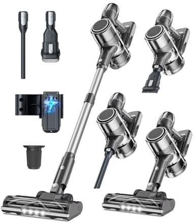 Aspirateur Balai sans Fil Puissant - Électrique Silencieux Aspirateurs Balais Autonomie Rechargeable Batterie avec Cyclonique Brosse LED Cordless Vacuum Cleaner pour Poils d’Animaux Tapis Sols Durs