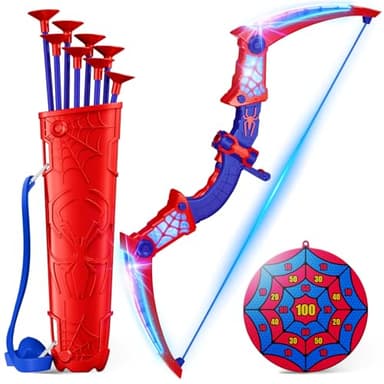 Mirthigig Jouet Garçon 3-12 Ans, ArcFlèche avec Lumières LED Rouges & Bleues, Carquois & Cible Toile Jeux d’Extérieur Enfant 3-12 Ans Cadeau Anniversaire 3 4 5 6 7 8 9 10 Ans Jouets pour Enfants
