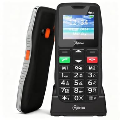 Melefon 4G Téléphone Portable Senior Débloqué avec Grandes Touches,Bouton SOS,Haut Volume, Écran 1,77",Numérotation Rapide,Radio FM,Station de Charge,Torche