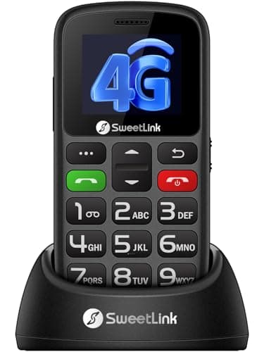 SweetLink S2 Plus 4G Téléphone Senior Portable,Téléphone Portable à Grosses Touches,Bouton SOS, Batterie 1400mAh, Volume Fort, Chargement sur Socle, Radio FM,4G Double Nano SIM