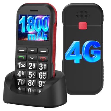 CHAKEYAKE Téléphone Senior 4G Débloqué avec Grandes Touches, Batterie 1800mAh Longue Autonomie, USB-C, Fonction SOS, Lampe Torche, Station de Charge, Noir