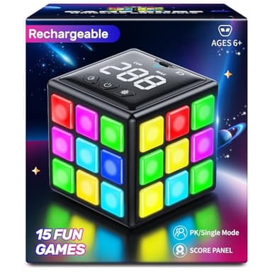 Xinbeiya Cube de Jeu Rechargeable, 15-en-1 Jeux de Cerveau & Mémoire & Rapidité pour Enfants, Cadeaux Anniversaire Noël pour Garçons et Filles Âgés 6-12 Ans, Version Française(Noir)